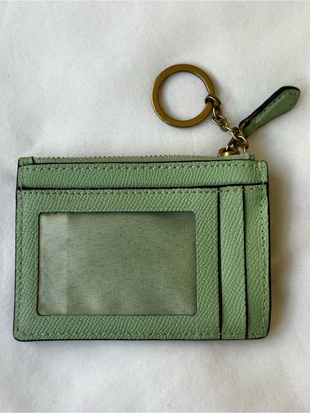 COACH Mini Skinny ID Case Pistachio Green Leather Zip Coin Purse Card Holder - Picture 2 of 5